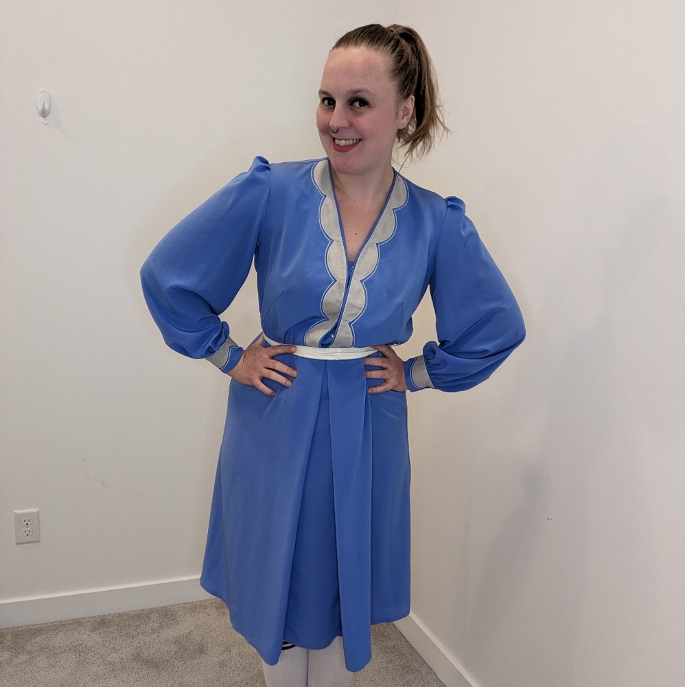 Vintage Lilac and Grey Suede 80's Long Sleeve Pleated Button Dress Union Made